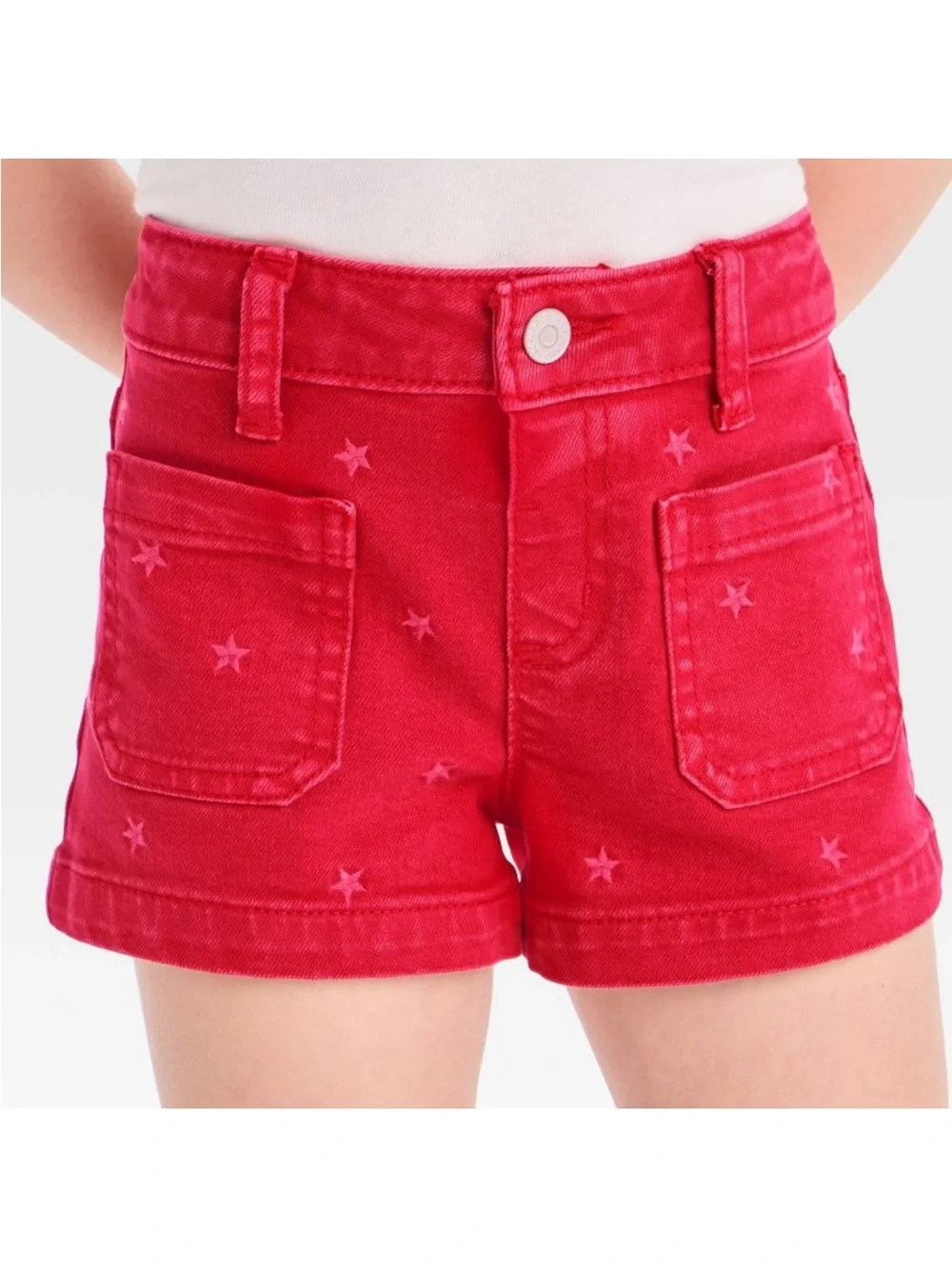 Cat & Jack Red Star-Embroidered Denim Shorts - Picture 2 of 4